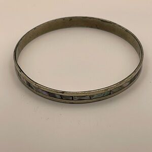 Silver Toned Abalone Inlay Mexico Bangle (A)